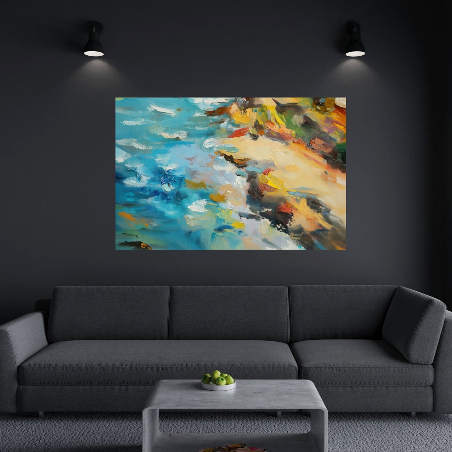Vibrant Beach Oil Painting Canvas – Abstract Coastal Wall Art with Bold Colors & Expressive Sea-Inspired Brushstrokes