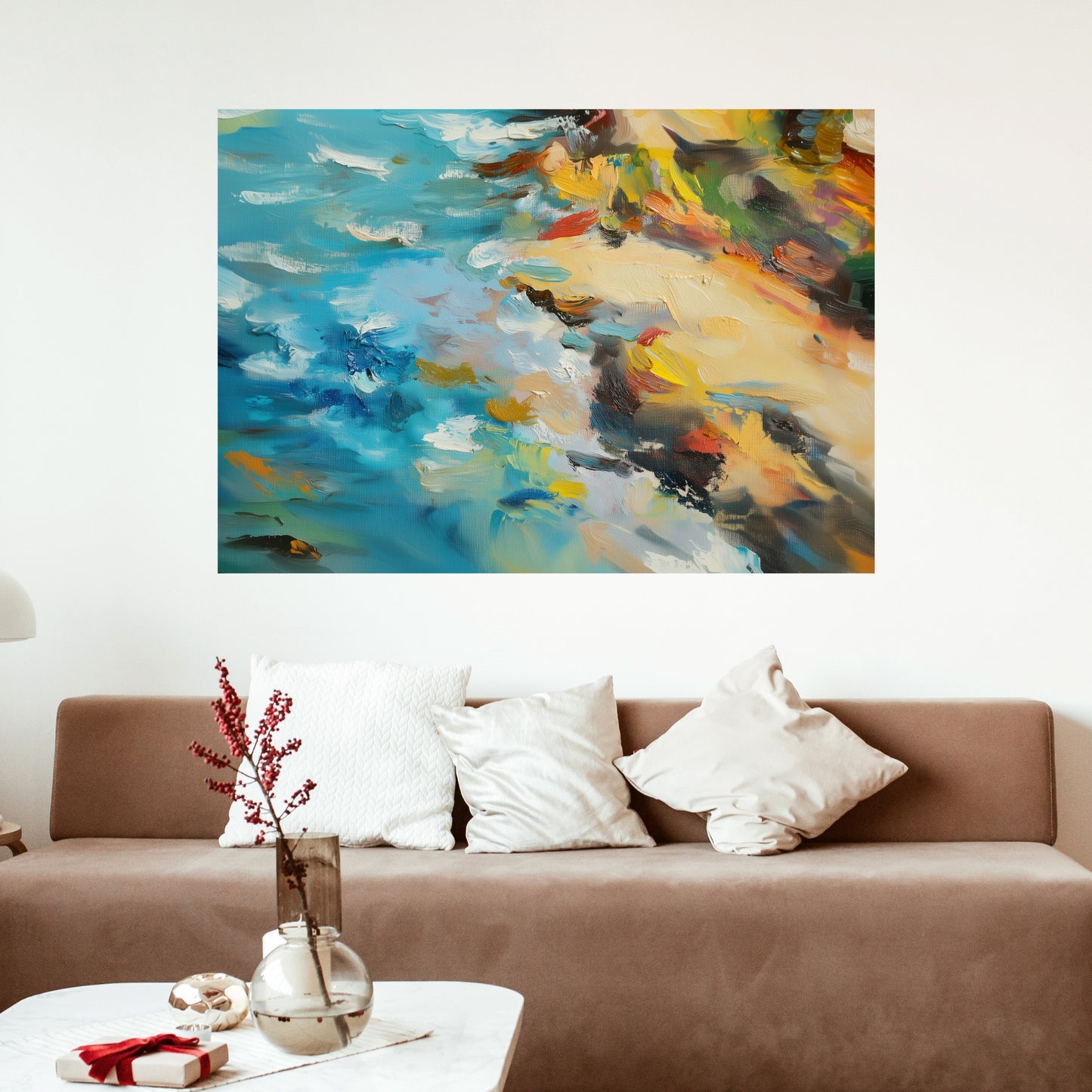 Vibrant Beach Oil Painting Canvas – Abstract Coastal Wall Art with Bold Colors & Expressive Sea-Inspired Brushstrokes