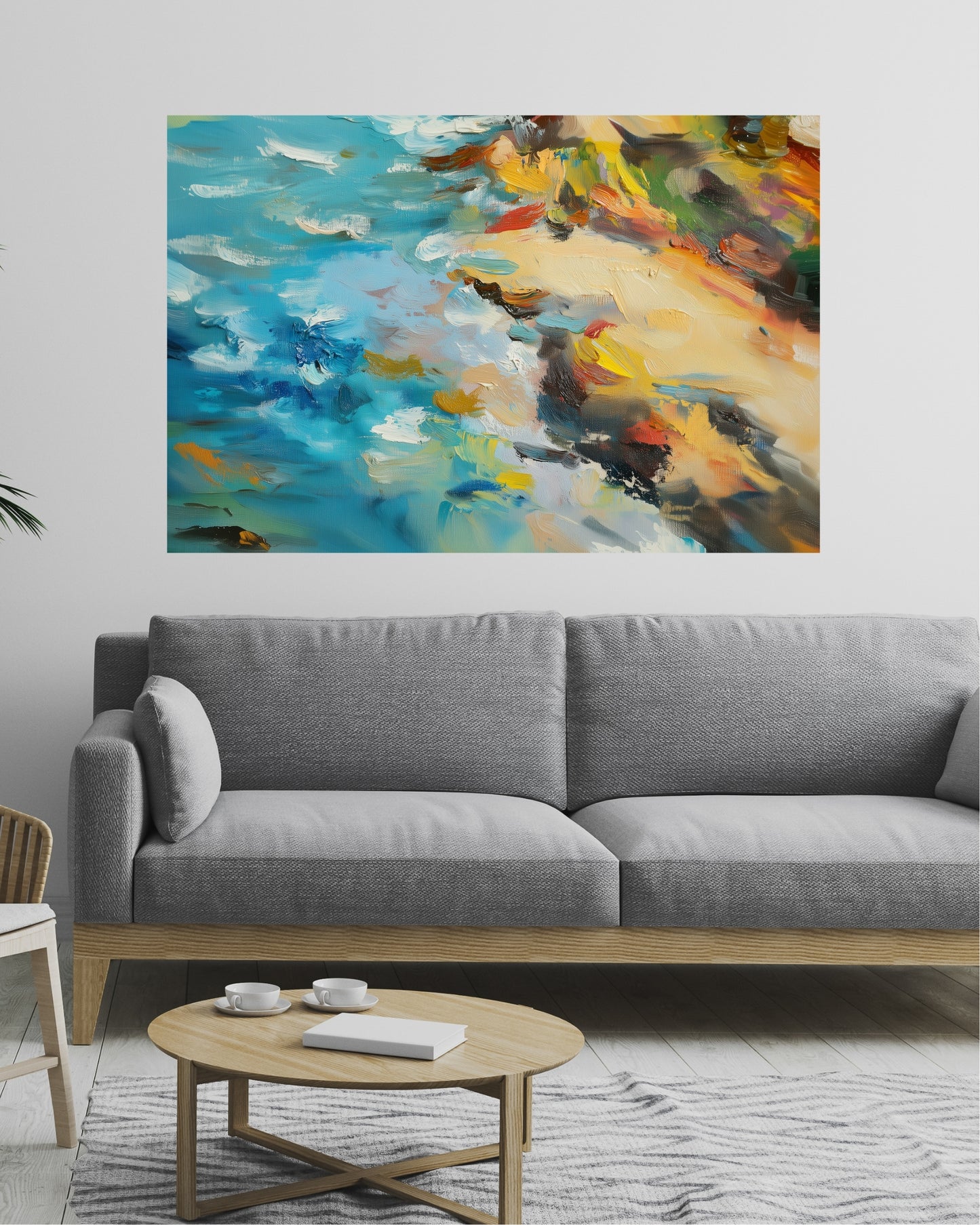 Vibrant Beach Oil Painting Canvas – Abstract Coastal Wall Art with Bold Colors & Expressive Sea-Inspired Brushstrokes