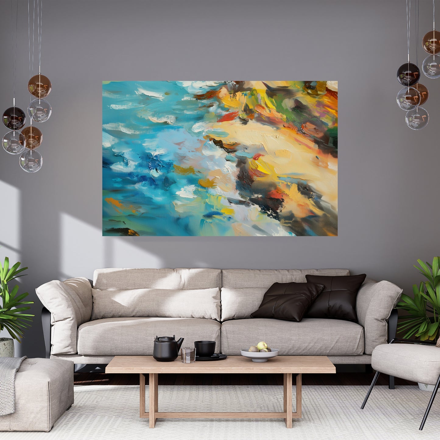 Vibrant Beach Oil Painting Canvas – Abstract Coastal Wall Art with Bold Colors & Expressive Sea-Inspired Brushstrokes
