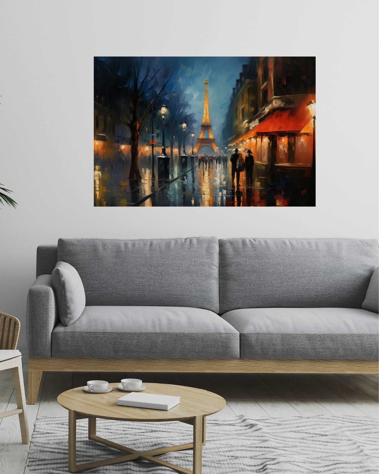 Rainy Midnight in Paris Canvas Wall Art, Eiffel Tower Tonalist Abstract Oil Painting, Dreamy & Exquisite Nightscape