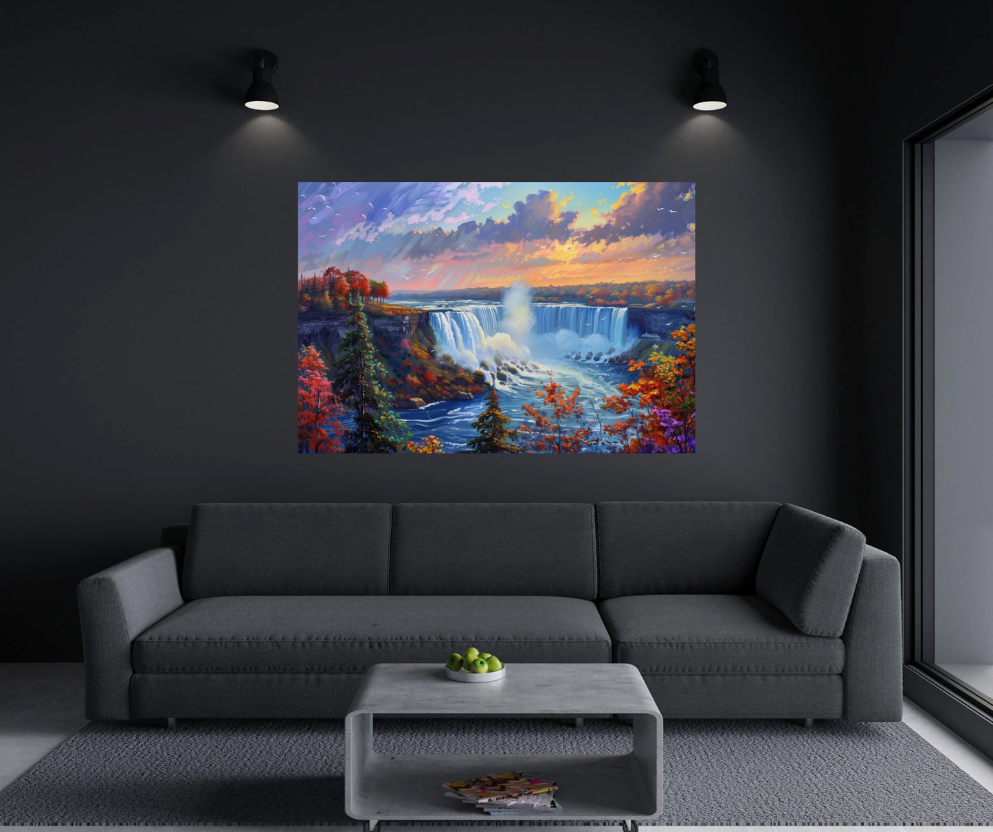 Niagara Falls Canvas Wall Art – Vibrant Oil Painting Front View of the Falls with Expressive Brushstrokes & Natural Grandeur