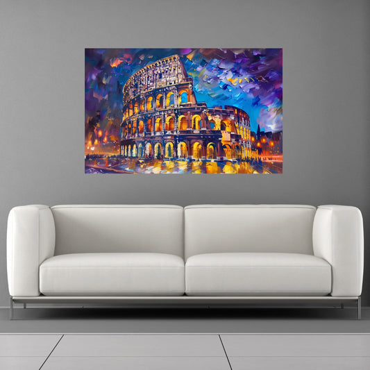 Colosseum in Rome Oil Painting – Vibrant Brushstrokes, Timeless Grandeur, Iconic Landmark Art on Canvas