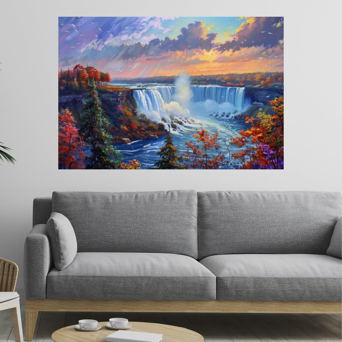Niagara Falls Canvas Wall Art – Vibrant Oil Painting Front View of the Falls with Expressive Brushstrokes & Natural Grandeur