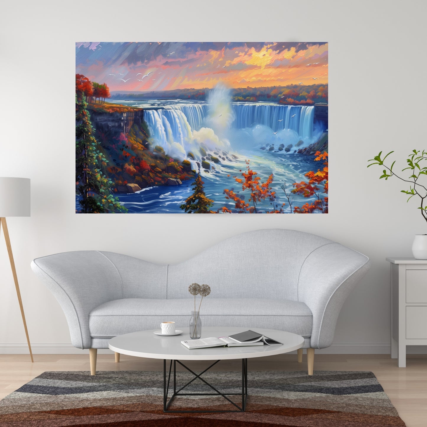 Niagara Falls Canvas Wall Art – Vibrant Oil Painting Front View of the Falls with Expressive Brushstrokes & Natural Grandeur