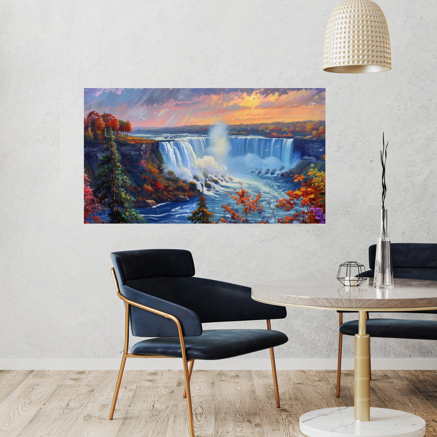 Niagara Falls Canvas Wall Art – Vibrant Oil Painting Front View of the Falls with Expressive Brushstrokes & Natural Grandeur