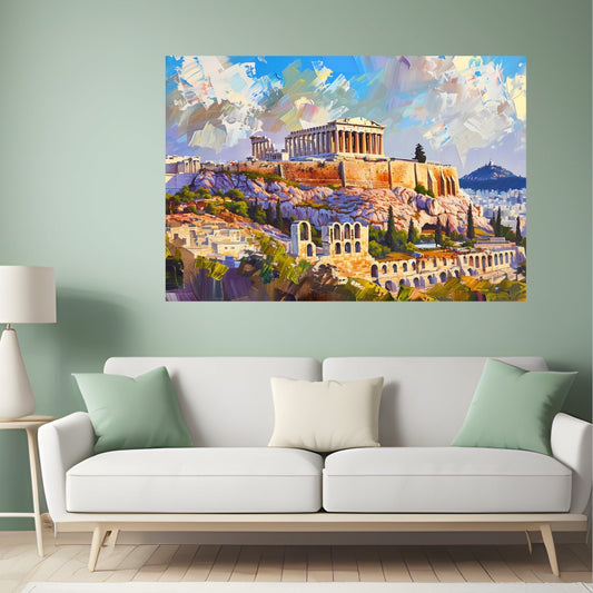 The Acropolis of Athens Canvas Wall Art – Vibrant Oil Painting with Rich Brushstrokes Greek History