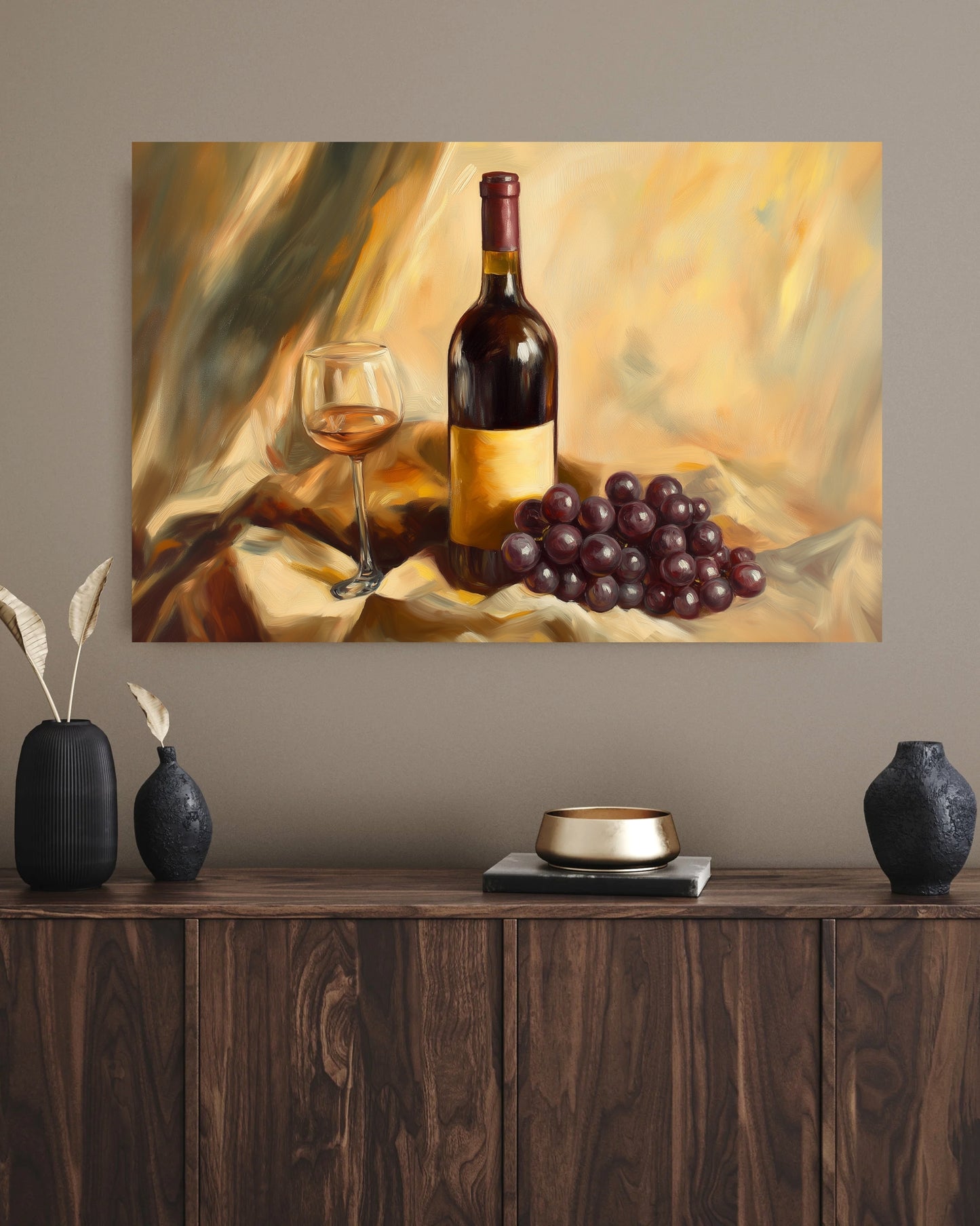 Golden Age Wine & Grapes Still Life – Dutch-Inspired Oil Painting Canvas with Rich Glazing & Elegant Texture